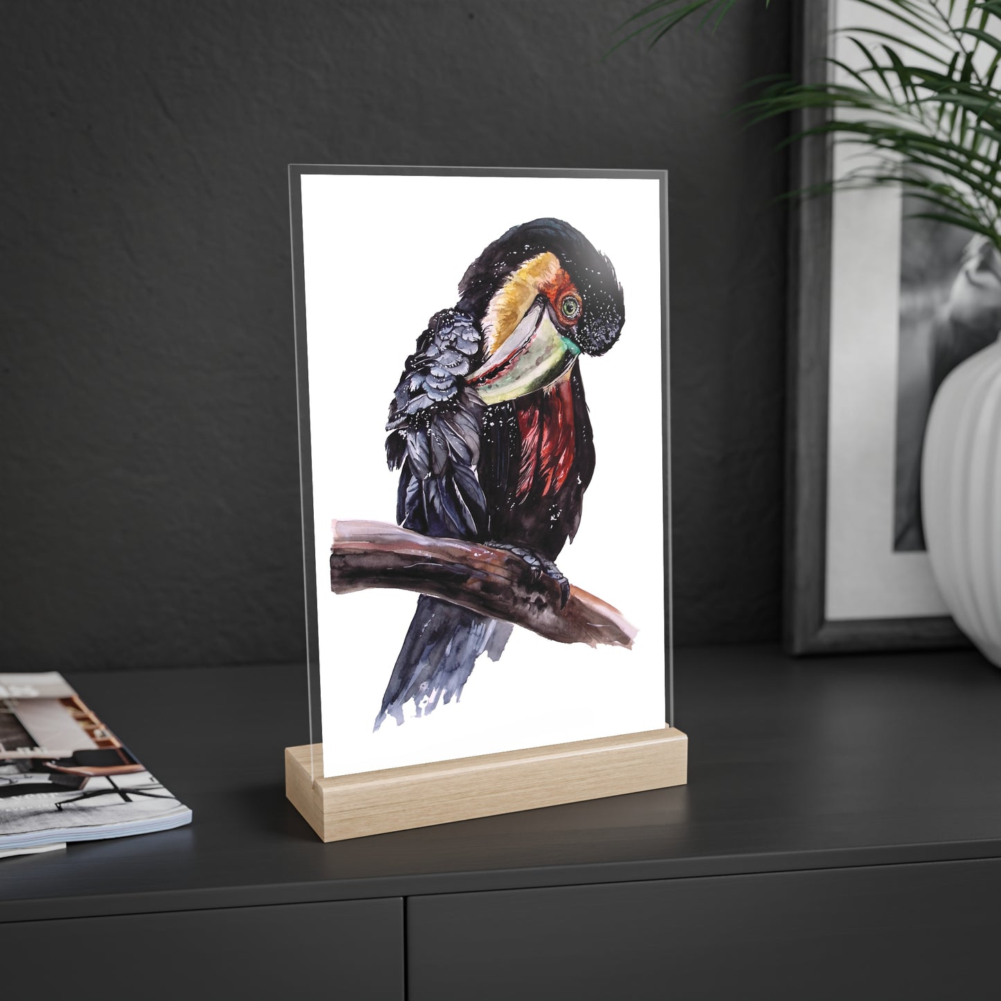 Acrylic Sign with Wooden Stand Red-breasted toucan